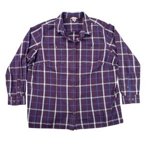 Duluth Trading Co. Women's 1X Purple Plaid Flannel Button Up Cozy Casual Shirt